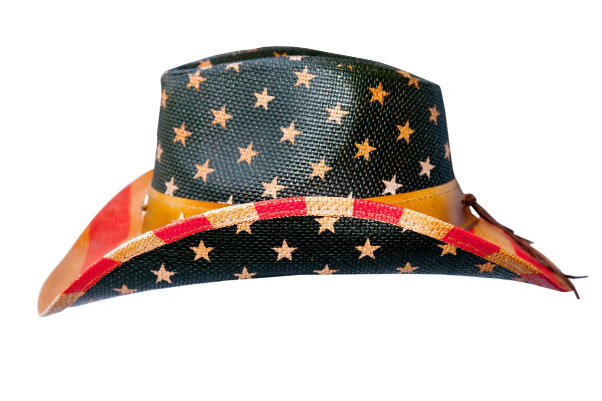画像3: 星条旗・アメリカンフラッグ ウエスタン ストロー カウボーイ ハット（アメリカ国旗デザイン）/Bullhide Distressed American Flag Straw Cowboy Hat Old Glory (3)