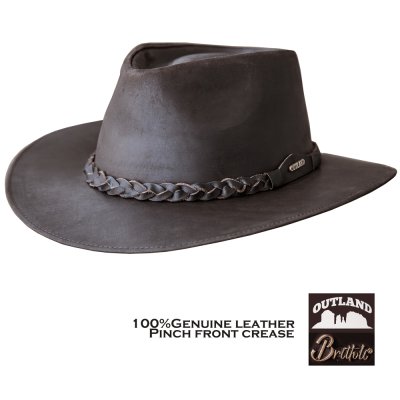 画像1: レザー アウトバック ハット（ブラウン）大きいサイズもあり/Outland Brittoli Leather Outback Hat(Dark Brown) by Bullhide Hats
