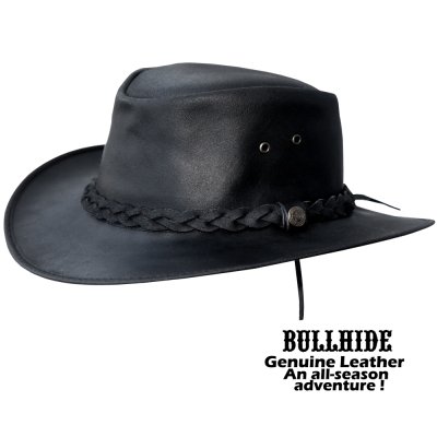 画像1: ブルハイド レザー ハット（ブラック）大きいサイズもあり/Bullhide Genuine Leather Hat CESSNOCK(Black)