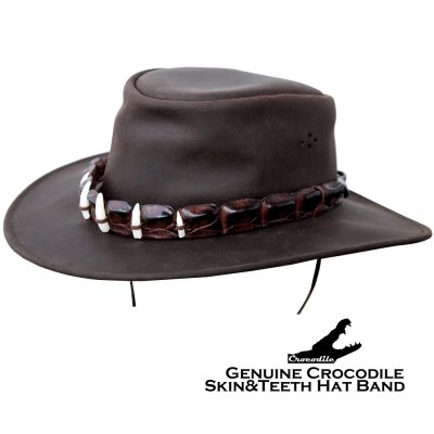 画像1: クロコダイルレザー＆ティース ハットバンド レザーハット（ブラウン）XL/Crocodile Skin &Teeth Hatband Genuine Leather Hat(Brown)