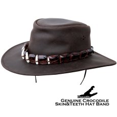 画像1: クロコダイルレザー＆ティース ハットバンド レザーハット（ブラウン）XL/Crocodile Skin &Teeth Hatband Genuine Leather Hat(Brown) (1)