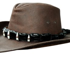 画像2: クロコダイルレザー＆ティース オイルレザーハット（ブラウン）L(58cm〜59cm前半）/Crocodile Hatband Oiled Leather Hat(Brown) (2)