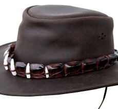 画像2: クロコダイルレザー＆ティース ハットバンド レザーハット（ブラウン）XL/Crocodile Skin &Teeth Hatband Genuine Leather Hat(Brown) (2)