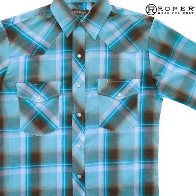 画像1: ローパー スナップフロント ウエスタン シャツ（ターコイズ・ブラウン/半袖）/Roper Short Sleeve Western Shirt(Turquoise/Brown)