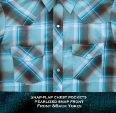 画像2: ローパー スナップフロント ウエスタン シャツ（ターコイズ・ブラウン/半袖）/Roper Short Sleeve Western Shirt(Turquoise/Brown) (2)