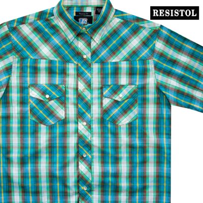 画像1: レジストル スナップフロント ウエスタン シャツ（ライム・ターコイズ・ブラウン・レモン/半袖）/Resistol RU University Fit Short Sleeve Western Shirt(Lime/Gold Lurex)