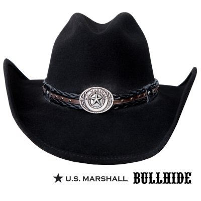 画像1: ブルハイド プレミアムウール カウボーイ ハット ストレイバレット（U.S.マーシャル スター・ブラック）/Bullhide Premium Wool Cowboy Hat STRAY BULLET U.S.MARSHALL(Black)