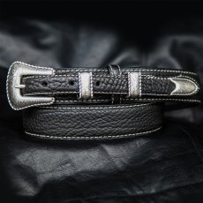画像1: バッファロー アメリカンバイソン レザー 4ピース レンジャーベルト（ブラック）/American Bison Leather Belt(Black) (1)