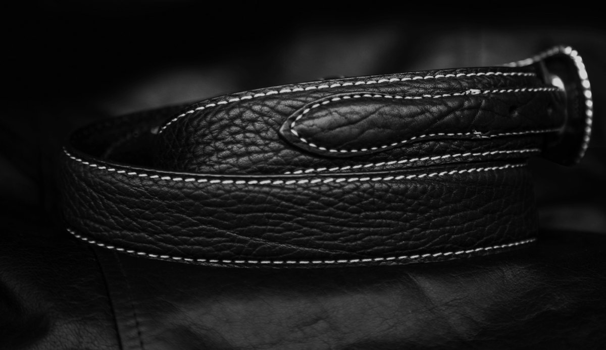 画像2: バッファロー アメリカンバイソン レザー 4ピース レンジャーベルト（ブラック）/American Bison Leather Belt(Black) (2)