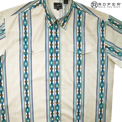 画像1: ローパー サウスウエスト 半袖 ウエスタン シャツ（クリーム）大きいサイズ 2XL 身幅72cm/Roper Short Sleeve Western Shirt(Cream)