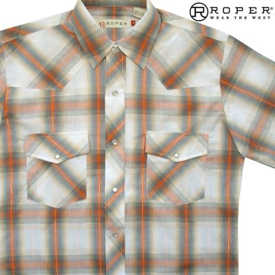 画像1: ローパー スナップフロント ウエスタン シャツ（アイボリー・ブルー・タン・コーラル/半袖）/Roper Short Sleeve Western Shirt(Ivory/Blue/Coral Plaid)