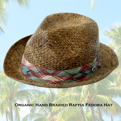 画像1: オーガニック ハンドメイド ラフィア椰子 ストロー フェドラハット（コーヒー）/Conner (Covver) Organic Hand Braided Raffia Straw Fedora Hat (Coffee)