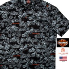 画像1: ハーレーダビッドソン トリリチャード アメリカ製 モーターサイクル アロハシャツ キャンプシャツ（ブラック）S/Harley Davidson Tori Richard Aloha Shirt(Black) (1)