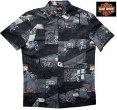 画像2: ハーレーダビッドソン トリリチャード アメリカ製 モーターサイクル アロハシャツ キャンプシャツ（ダークブルー）M/Harley Davidson Tori Richard Aloha Shirt(Dark Blue) (2)