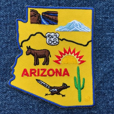 画像1: 刺繍 ワッペン アメリカ アリゾナ州 マップ グランドキャニオン ルート66 ロードランナー カクタス/Patch ARIZONA