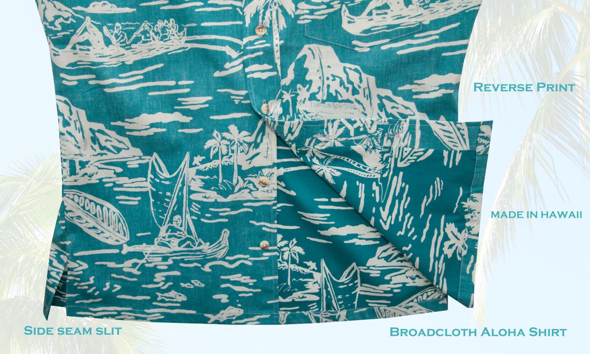 画像3: RJC ロバート・J・クランシー アロハ シャツ ハワイアンシャツ リバースプリント アイランド（ティール）/RJC ROBERT J. CLANCEY Ivy League Collar Aloha Shirt(Teal) (3)