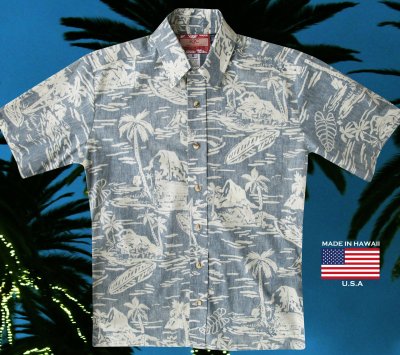 画像2: RJC ロバート・J・クランシー アロハ シャツ ハワイアンシャツ リバースプリント アイランド（ブルー）/RJC ROBERT J. CLANCEY Ivy League Collar Aloha Shirt(Blue)