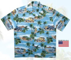 画像2: アロハシャツ パームツリー クラシックカー（スレート）L・XL/Aloha Shirt(Slate)   (2)
