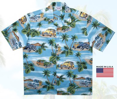 画像2: アロハシャツ パームツリー クラシックカー（スレート）L・XL/Aloha Shirt(Slate)  