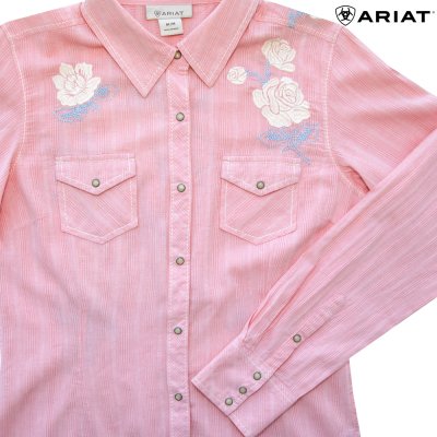 画像1: アリアット レディース 刺繍 ウエスタン シャツ（ピンク）M/Ariat Long Sleeve Western Shirt(Bright Peach/Women's)