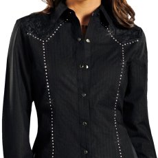 画像2: パンハンドルスリム ラインストーン レースヨーク カウガール ウエスタン シャツ（ブラック/ローズピンク）M/Panhandle Slim Long Sleeve Western Shirt(Black/Women's) (2)