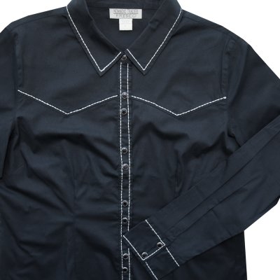画像1: ブラック ホワイトサドルステッチ刺繍 レディース ウエスタン シャツ（ブラック）L/Fresco Long Sleeve Saddlestitch Western Shirt(Black/Women's)