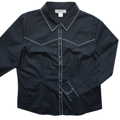 画像2: ブラック ホワイトサドルステッチ刺繍 レディース ウエスタン シャツ（ブラック）L/Fresco Long Sleeve Saddlestitch Western Shirt(Black/Women's)