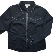 画像2: ブラック ホワイトサドルステッチ刺繍 レディース ウエスタン シャツ（ブラック）L/Fresco Long Sleeve Saddlestitch Western Shirt(Black/Women's) (2)