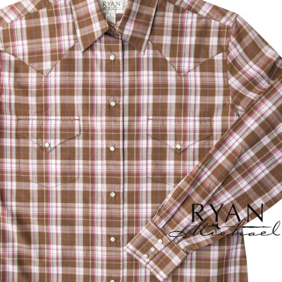 画像1: ライアン マイケル シルクブレンド ウエスタン シャツ（ブラウン/ピンク・長袖）/Ryan Michael Long Sleeve Western Shirt(Women's)