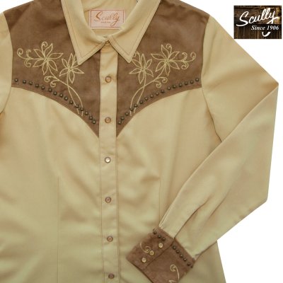 画像1: スカリー 刺繍 スタッズ レディース ウエスタン シャツ（長袖/マスタード）XS/Scully Long Sleeve Western Shirt(Women's)
