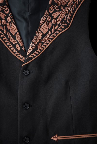 画像1: スカリー ウエスタンヨーク フローラル刺繍 ベスト（ブラック）42/Scully Floral Embroidery Vest (Black)