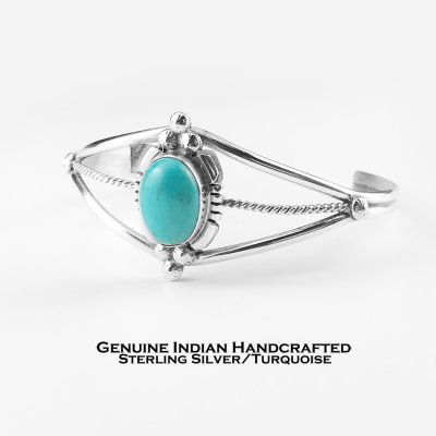 画像1: インディアンジュエリー ナバホ族 ハンドメイド ターコイズ 925 スターリングシルバー ブレスレット/Native American Navajo Turquoise Sterling Silver Bracelet