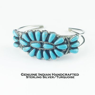 画像1: インディアンジュエリー ナバホ族 ハンドメイド ターコイズ 925 スターリングシルバー クラスター ブレスレット/Native American Navajo Turquoise Sterling Silver Bracelet