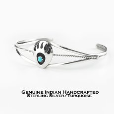 画像1: インディアンジュエリー ナバホ族 ハンドメイド 925 スターリングシルバー ターコイズ ベアパウ ブレスレット/Native American Navajo Sterling Silver Turquoise Bear Paw Bracelet (1)
