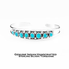 画像1: インディアンジュエリー ナバホ族 ハンドメイド ターコイズ 925 スターリングシルバー ブレスレット/Native American Navajo Turquoise Sterling Silver Bracelet (1)