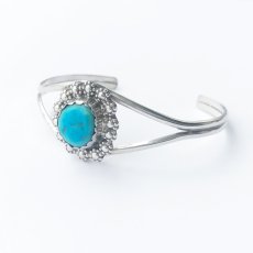 画像2: インディアンジュエリー ナバホ族 ターコイズ 925 スターリングシルバー ハンドメイド ブレスレット/Native American Navajo Hand Made Turquoise Sterling Silver Bracelet (2)