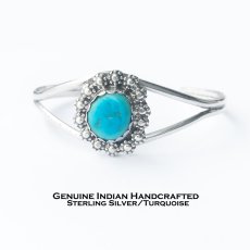 画像1: インディアンジュエリー ナバホ族 ターコイズ 925 スターリングシルバー ハンドメイド ブレスレット/Native American Navajo Hand Made Turquoise Sterling Silver Bracelet (1)