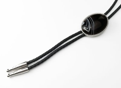 画像2: ウエスタン ボロタイ オニキス ロープエッジ ダークブラウン・ホワイト/Western Bolo Tie Onyx