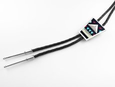 画像2: ネイティブアメリカン ズニ族 ハンドメイド スターリングシルバー マルチインレイ ボロタイ/ Zuni Handmade Sterling Silver Multi Inlay Bolo Tie (2)
