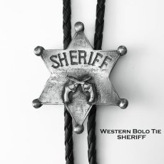 画像1: ウエスタン ボロタイ 保安官 シェリフ ピストル ガン（アンテイークシルバー）/Western Bolo Tie Sheriff w/Pistols  (1)