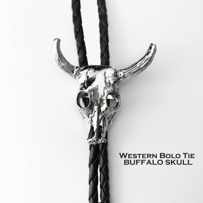 画像1: ボロタイ アメリカン バッファロー スカル（シルバー）/Western Bolo Tie Buffalo Bison Skull