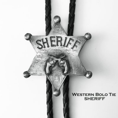 画像1: ウエスタン ボロタイ 保安官 シェリフ ピストル ガン（アンテイークシルバー）/Western Bolo Tie Sheriff w/Pistols 