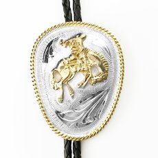 画像1: ウエスタン ボロタイ エングレーブ ブロンコ（シルバー・ゴールド）/Western Bolo Tie Engraved w/Bronc  (1)
