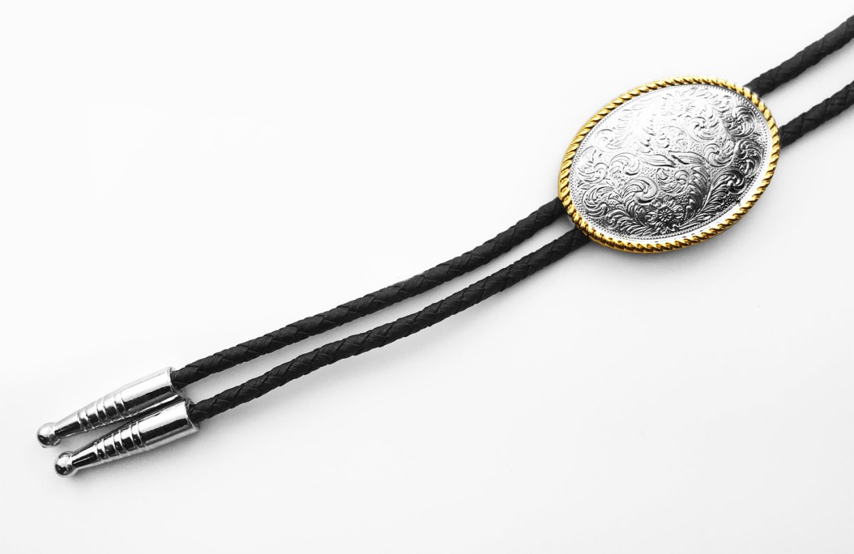 画像2: ウエスタン ボロタイ シルバーエングレーブ ゴールドロープ/Western Bolo Tie (2)