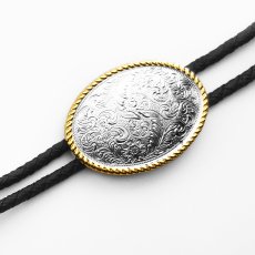 画像1: ウエスタン ボロタイ シルバーエングレーブ ゴールドロープ/Western Bolo Tie (1)