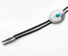 画像2: ウエスタン ボロタイ シルバーオーバル・ターコイズ/Western Bolo Tie (2)