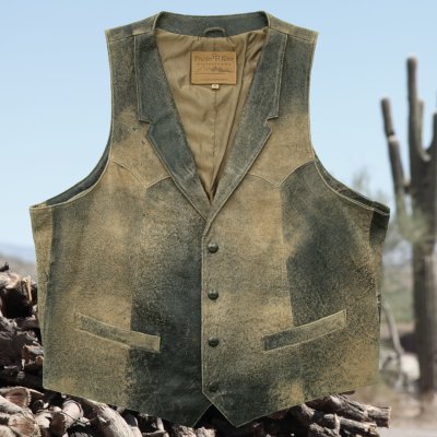画像1: ディストレスト ラムレザー ウエスタン ベスト（タン）XL（身幅61cm）/Powder River Western Lamb Leather Vest(Tan)