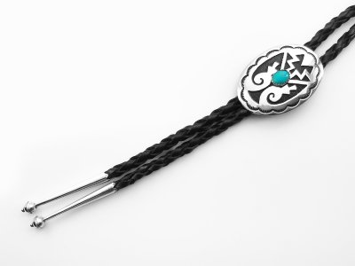 画像2: ネイティブアメリカン ナバホ族 ハンドメイド オーバーレイ シルバー&ターコイズ ボロタイ/Navajo Sterling Silver&Turquoise Bolo Tie