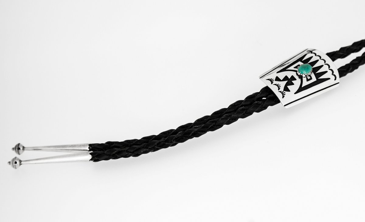 画像2: ネイティブアメリカン ナバホ族 シルバー&ターコイズ ハンドメイド ボロタイ/Navajo Sterling Silver&Turquoise Bolo Tie (2)
