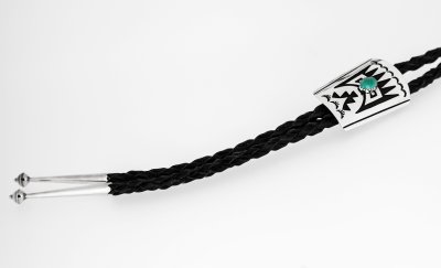 画像2: ネイティブアメリカン ナバホ族 シルバー&ターコイズ ハンドメイド ボロタイ/Navajo Sterling Silver&Turquoise Bolo Tie